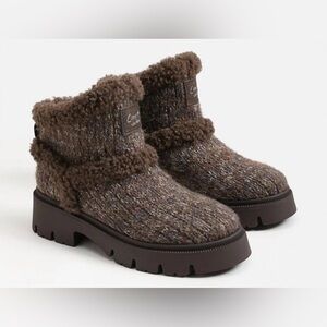 SAM EDELMAN NWOT 'Clare' Cozy Brown Knit Sherpa Platform Ankle Bootie - Size 8